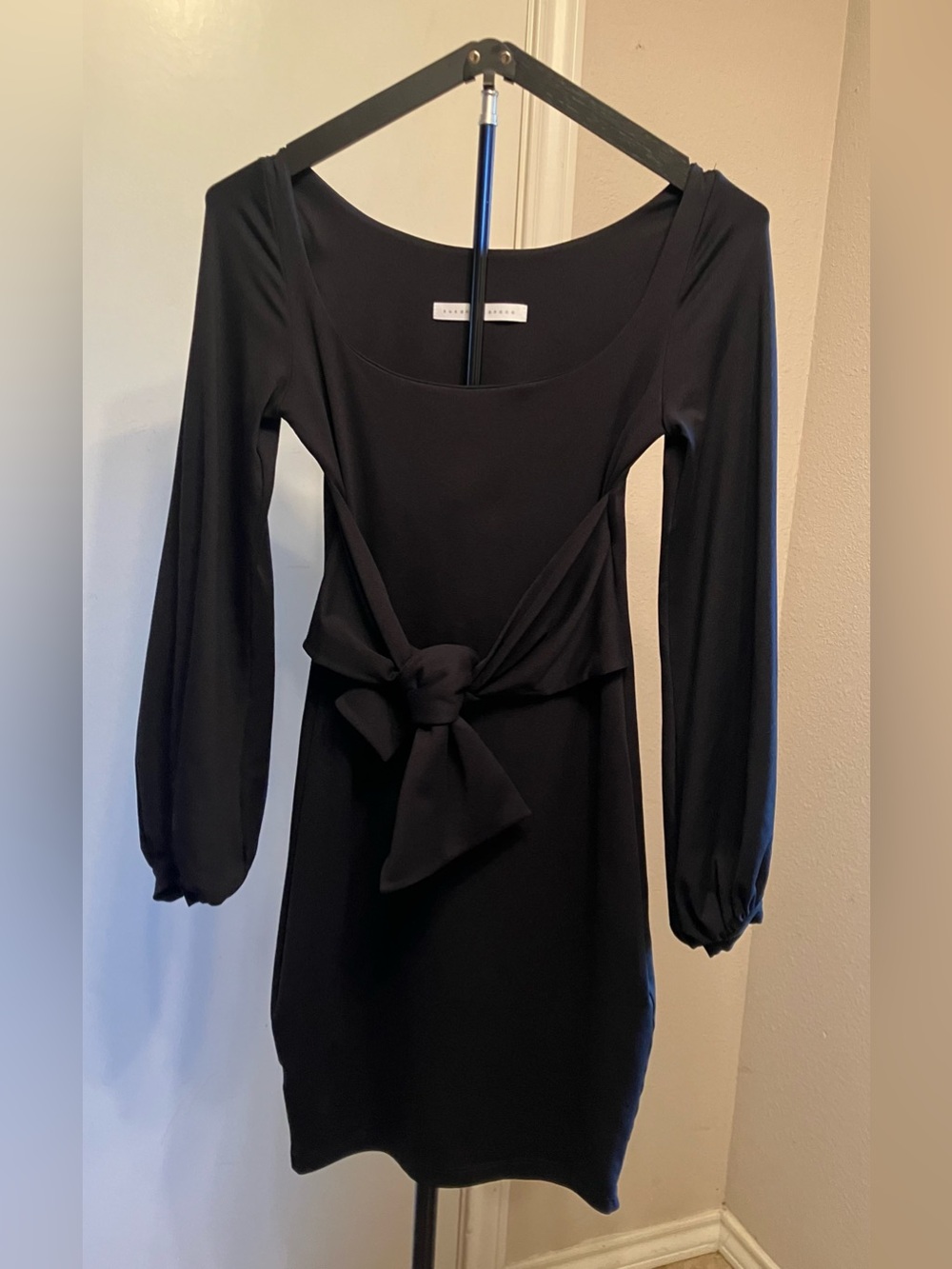 Susana Monaco Black Front Tie Puff Sleeve Jersey Mini Dress - Size XS